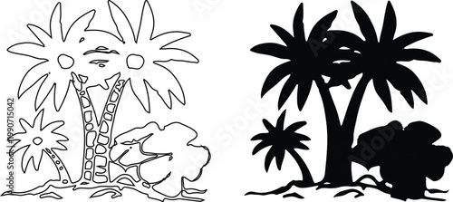 Contrast of tropical flora and desert-like cactus with sunflowers in a surreal setting