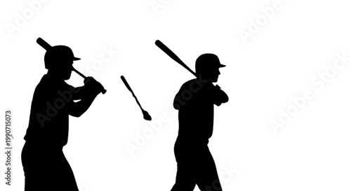 Two baseball players swinging bats isolated on transparent background, Vector