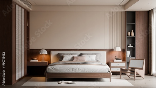 Photography Modern Minimalist Luxury Bedroom Interior - 3D Render