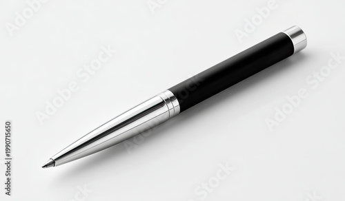 Sleek black and silver writing instrument with polished metal accents