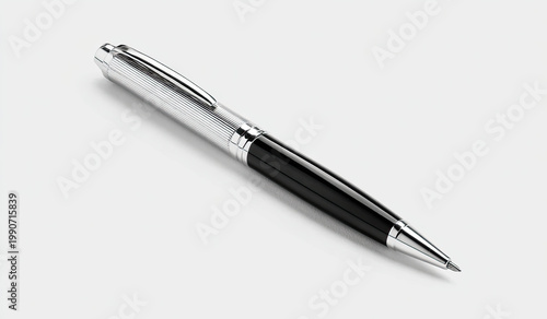 Sleek, metallic writing instrument with a silver cap and black barrel