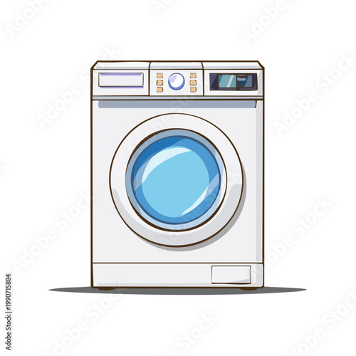 Modern white front loading washing machine with circular blue tinted door