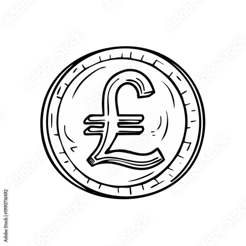 Hand drawn illustration of a pound sterling coin with a sketch style effect