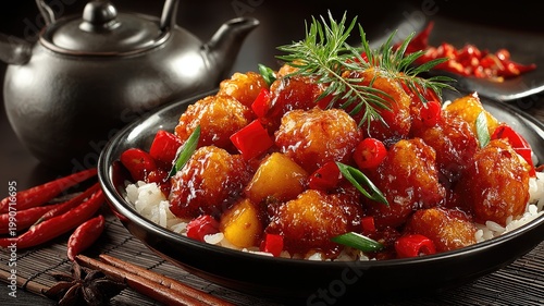 Delicious Sweet and Sour Chicken with Peppers and Pineapple.