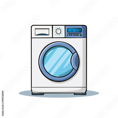 Modern Front Load Washing Machine Appliance with Clear Door and Digital Display