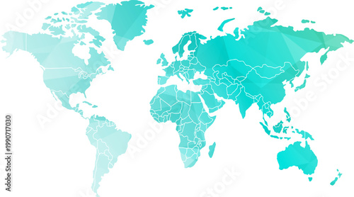 Teal Geometric World Map Vector, Global Continents Digital Art, Modern Earth Illustration vector illustration