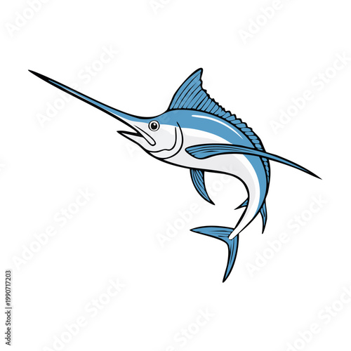 Blue Marlin with Sword Bill Leaping in Ocean Water