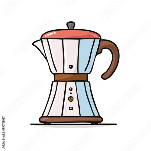 Retro Moka Pot Coffee Maker with Striped Design and Orange Lid