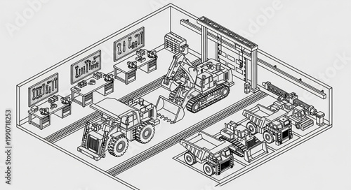 Detailed Illustration of Vintage Car Garage Interior.