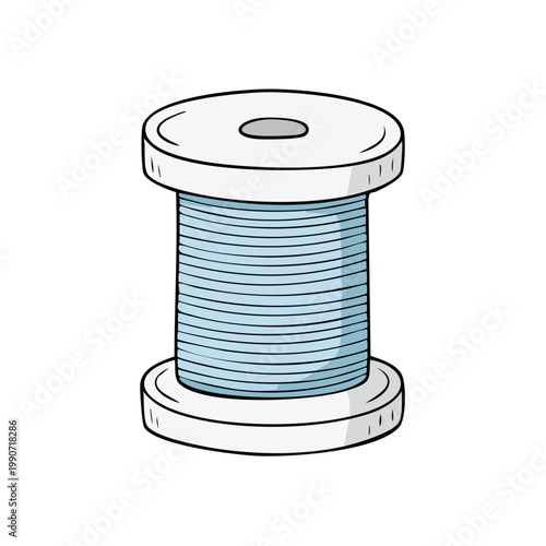 Light blue thread wound around a white spool for sewing and crafting