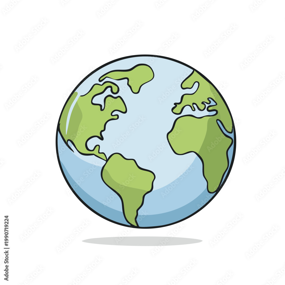 Fototapeta premium Stylized cartoon drawing of planet Earth with continents and oceans