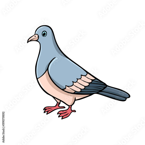 A simple cartoon illustration of a grey pigeon bird standing still