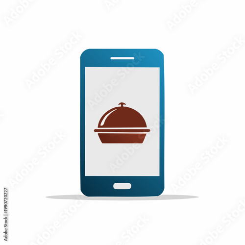 Online food ordering concept: Smartphone with dish illustration.