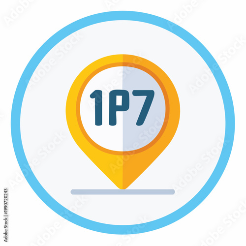 Map Pin Location Marker with Blue Postcode Text in Yellow and White Circle Border