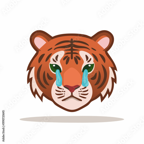 Cartoon Tiger Face Crying with Tears Expression