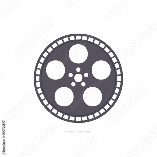 Film reel icon, vintage cinema, movie production design element, grey illustration