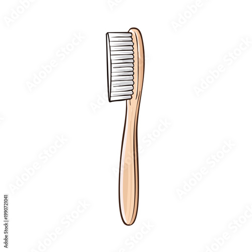 Simple illustration of a wooden toothbrush with white bristles for oral hygiene and dental care