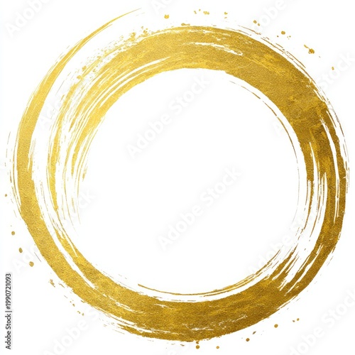 A golden, imperfect brushstroke circle with speckled edges on white