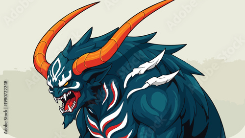 Fearsome Oni - A Close-Up of a Mythical Demon.