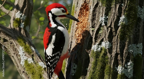 Woodpecker perched on a tree trunk in its natural habitat