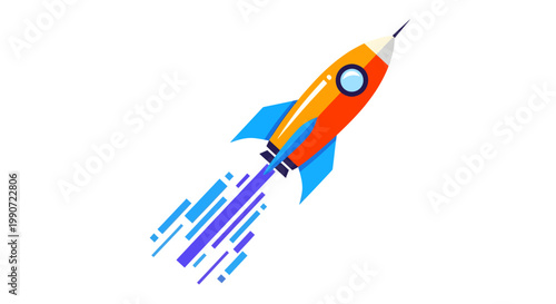 Rocket ship launching into space with vibrant colors and motion blur
