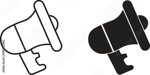 speaker megaphone sound icon set audio symbols pack, loudspeaker icons. contain loudspeaker, announcement, promotion, marketing thin line and flat icon. modern communication and marketing icons in cle