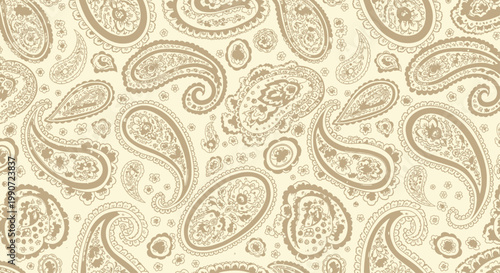 A seamless cream and beige paisley pattern with floral accents