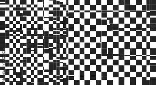 Black and white checkerboard pattern with distorted squares and lines