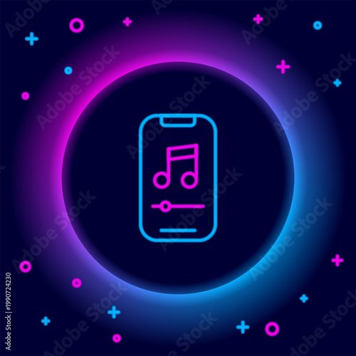 Glowing neon line Music player icon isolated on black background. Portable music device. Colorful outline concept. Vector
