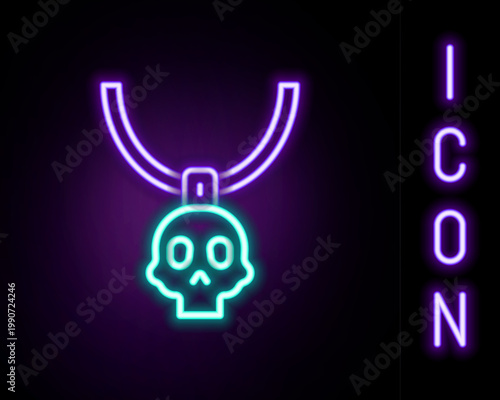 Glowing neon line Necklace amulet icon isolated on black background. Colorful outline concept. Vector
