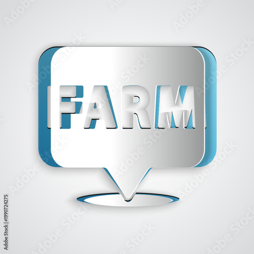 Paper cut Location farm icon isolated on grey background. Paper art style. Vector