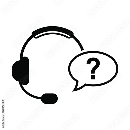 Headset Icon with Question Bubble Representing Customer Support, Help Desk and Technical Assistance Services