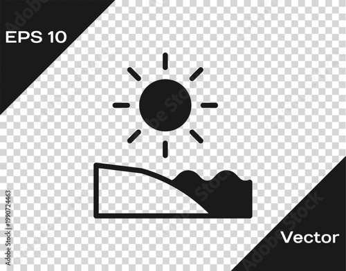 Black Beach icon isolated on transparent background. Tropical beach landscape. Good sunny day. Vector