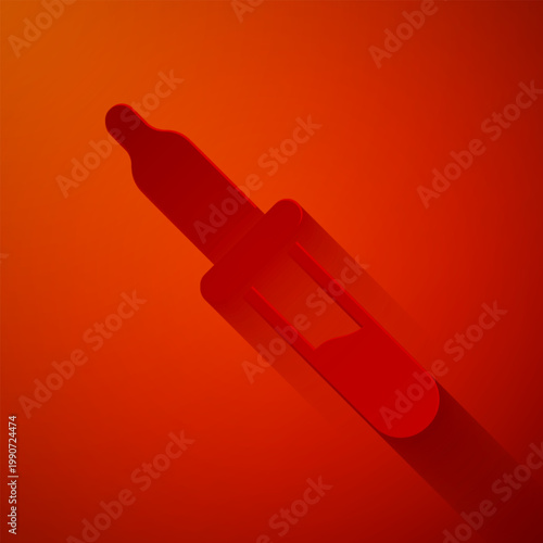 Paper cut Pipette icon isolated on red background. Element of medical, chemistry lab equipment. Medicine symbol. Paper art style. Vector