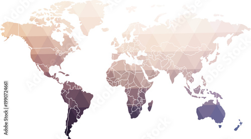 Geometric World Map Vector, Abstract Earth Continents, Polygonal Global Design, Digital Planet Illustration vector illustration