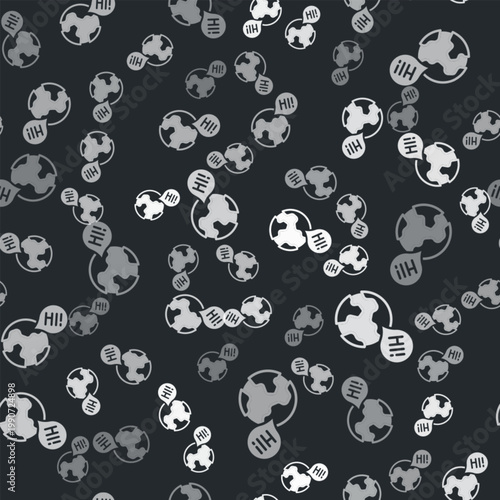 Grey Learning foreign languages icon isolated seamless pattern on black background. Translation, language interpreter and communication. Vector