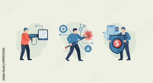 Cybersecurity concept: virus scanning, data protection, and financial security.