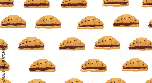 Chocolate Chip Croissant Pattern - Delicious Baked Pastry Background