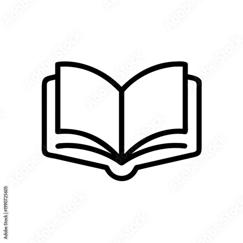 Open textbook line icon showing pages and spine detail for library and literacy decoration.