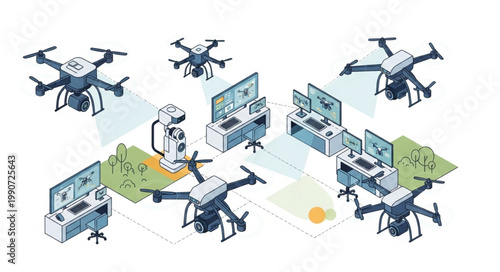 Drone Surveillance System with Multiple Drones and Control Stations.