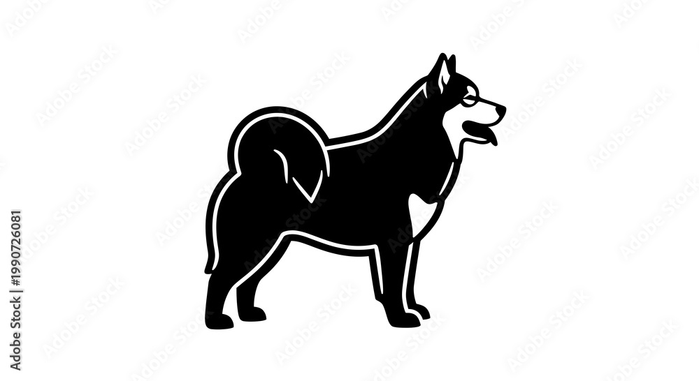 Fototapeta premium Siberian Husky Dog Silhouette Vector Illustration Minimalist Black and White Animal Graphic Design