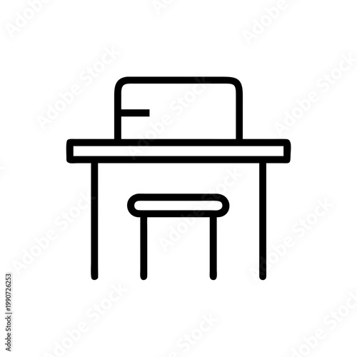 Minimalist desk and chair for home office or study with an empty laptop, simple linear style.