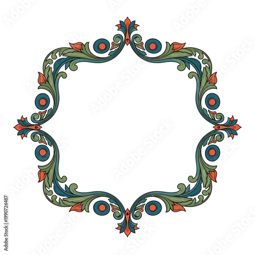 Colorful ornate floral decorative border design.