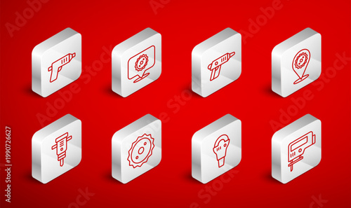 Set line Electric jigsaw, Circular blade, cordless screwdriver, Angle grinder, and Construction jackhammer icon. Vector