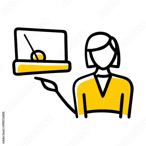 Fotografía Businesswoman pointing to presentation screen with gauge graphic vector illustration template