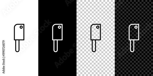 Set line Meat chopper icon isolated on black and white background. Kitchen knife for meat. Butcher knife. Vector Illustration