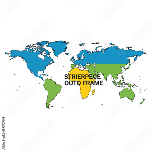 World Map with Continents Highlighted in Different Colors.