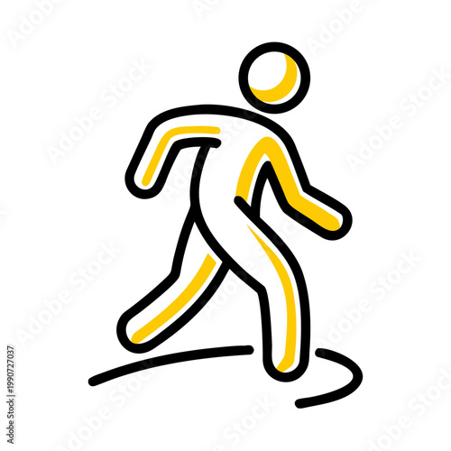 Stick figure motion with yellow accent lines representing energy speed and active participation icon.