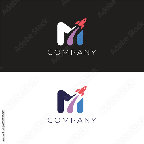 Creative Letter M Rocket Logo Startup Launch Technology Company Branding Design