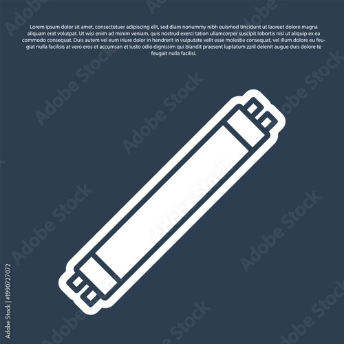Blue line Long luminescence fluorescent energy saving lamp icon isolated on blue background. Vector